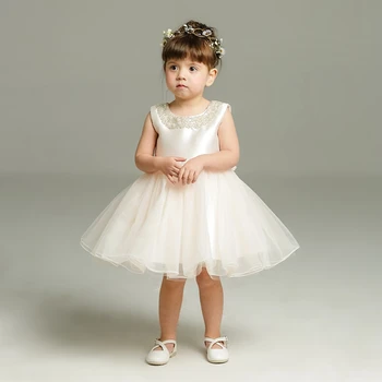

DMfgd New Born Baby Girl Dresses 2018 Summer Beaded Birthday Party Tutu Dresses Baby Girls Baptism Christening Dress(Apricot,12M