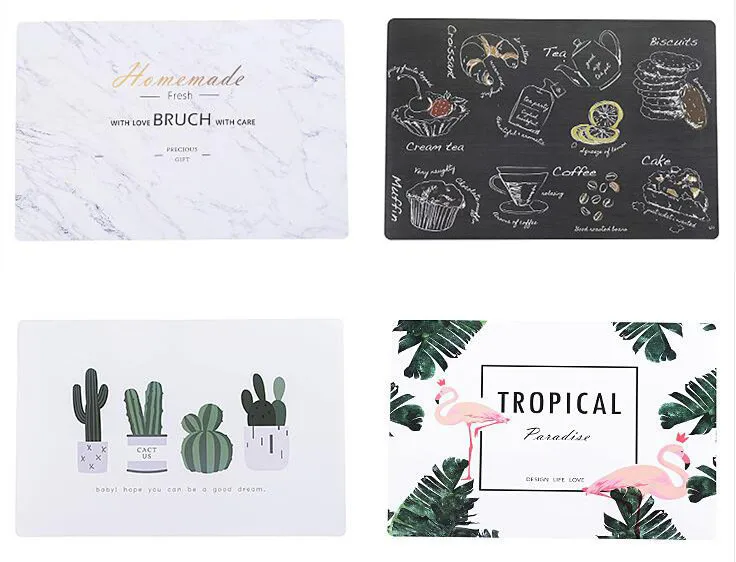 Creative INS Flamingo Western-style Placemat Green Vegetation PVC Placemat Insulation Pad Slip Mat
