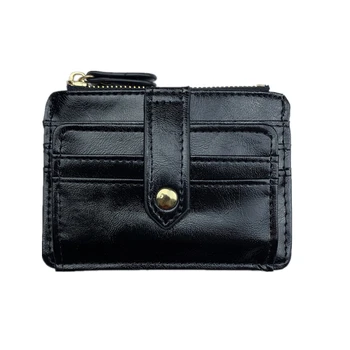 

Black Small Card Holder Coin Zipper Korean Minimalist Id Card Holder Wallet Leather Travel Accessories Cartera Wallet AE50CB