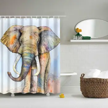 

Watercolor Elephants Digital Print Shower Curtain,Polyester Waterproof Fabric Bath Curtain with 12 Hooks,70x78 Inches,Multicolor