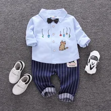 Высококачественный весенне-осенний блейзер для мальчиков, повседневный костюм с лацканами и принтом джентльмена, 2 предмета(рубашка+ штаны