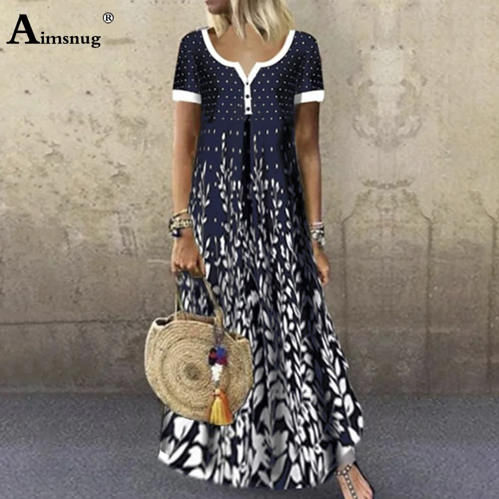 Women Elegant Long Dress . Single-Breasted V-neck , Boho Print , Party ...