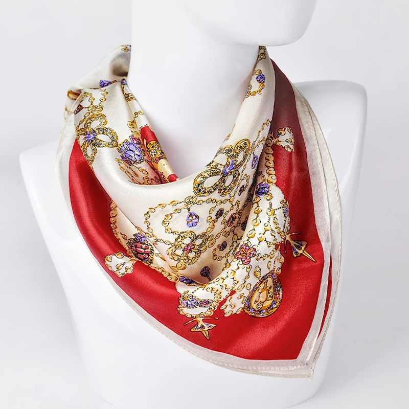 65*65cm Square Silk Neckerchief 2021 Hangzhou Silk Kerchief Wraps for Ladies Printed Bandana 100% Real Silk Square Neck Scarves