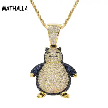 

MATHALLA Hip Hop Mask Necklace Pokemon Pendant Micro Pave Cubic Zircon Copper Necklace Iced Out Chain Mens Jewelry Gift