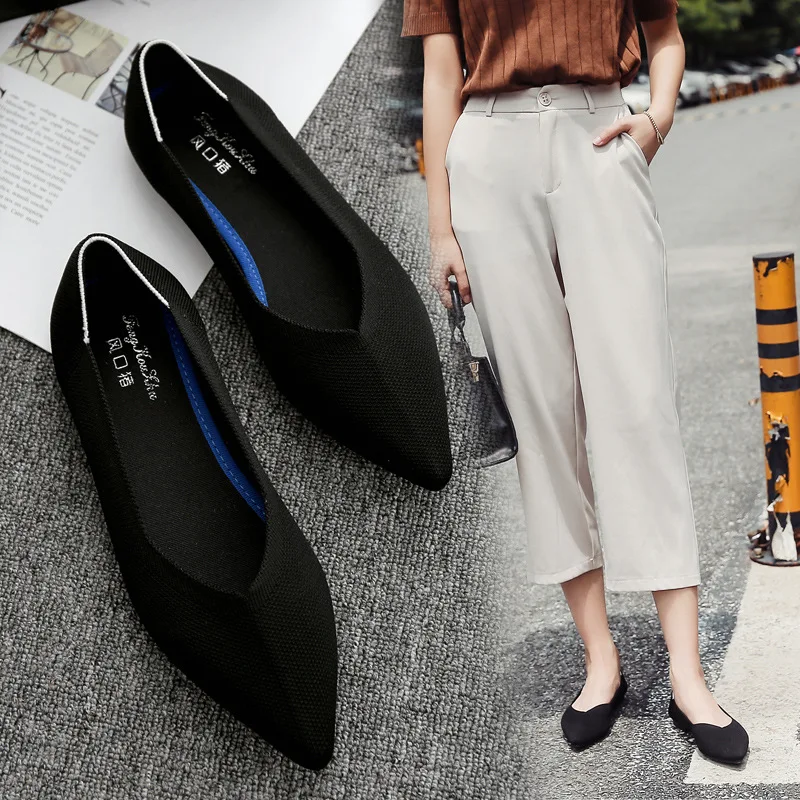 Ballerinas Leopard knitting flat shoes woman summer mixed color pointy loafers slip on moccasins ladies shallow espadrilles cozy women sandals women loafers