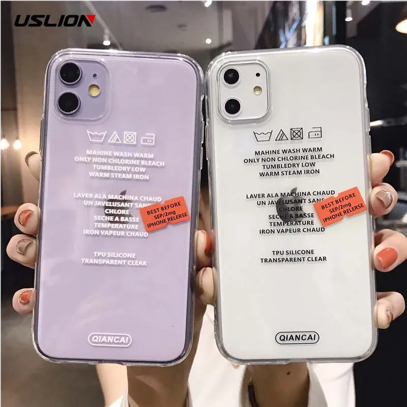 

USLION Lable Tag Phone Cover For iPhone 11 X XR XS Max Soft TPU Back Case For iPhone 6 6S 7 8 7Plus Transparent Lable Phone Case