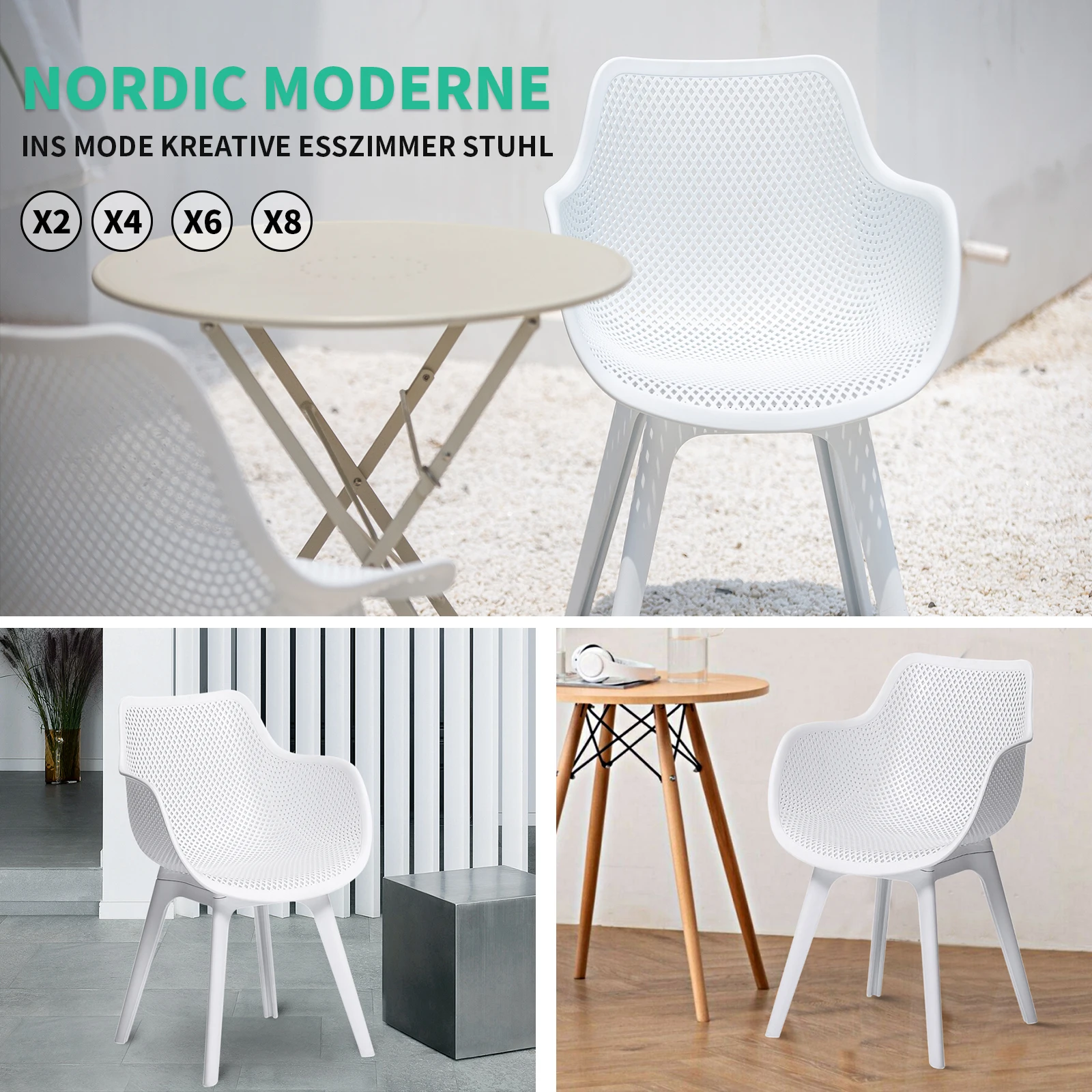 

Nordic Style Dining Chair Set Without Armchair PVC Waterproof Chair with White color Leg Coffee Table Chair Backyard/Beach Chair