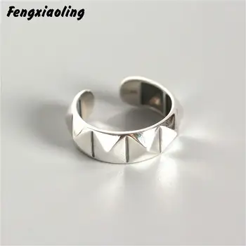 

Fengxiaoling 100% Genuine 925 Sterling Silver Simple Rivet Open Rings For Women Punk Style Smooth Rings Fashion Party Jewelry