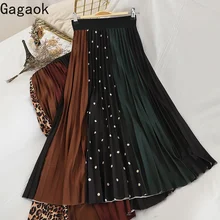 Gagaok Womne элегантный дизайн юбка весна осень Новая империя до середины икры точка леопард Свободные повседневные печати Ретро женские модные юбки Горячая