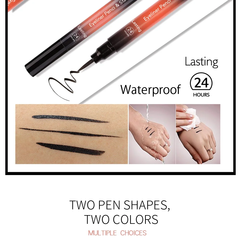 LULAA CROSS-BORDER SEAL eyeliner pen, double-headed design waterproof dye-proof 2-in-1 eyeliner pen color makeup 24 hours long