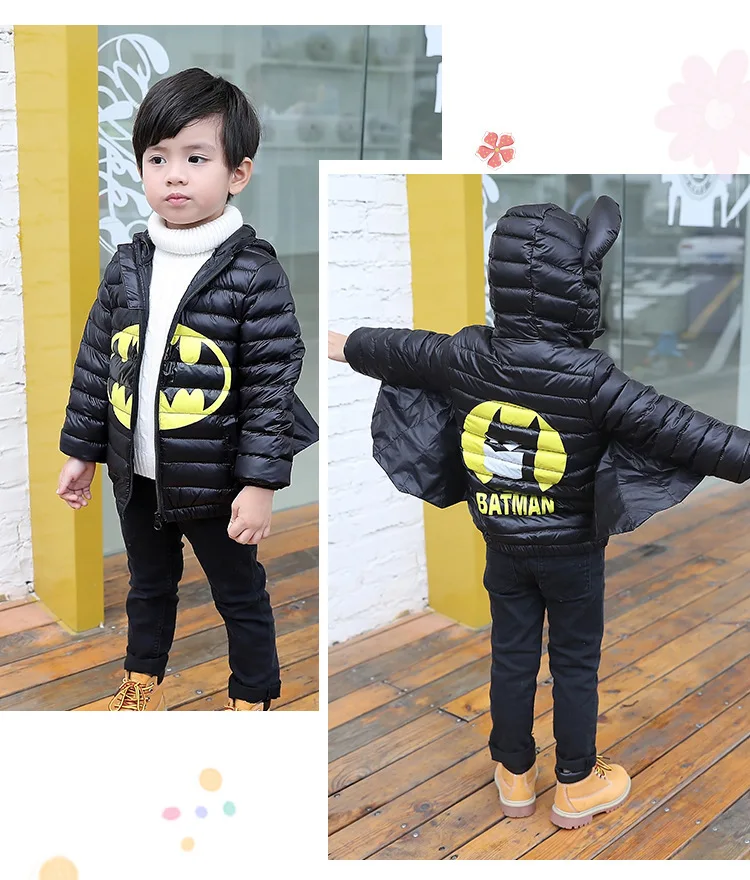 Г. Модные детские пуховики с Бэтменом, пальто зимнее пальто с мехом для больших мальчиков плотная куртка-пуховик на утином пуху, верхняя одежда для холодной зимы