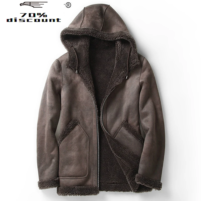 

Short Real Fur Coat Men Hooded Autumn Winter Leather Jacket Man Sheep Shearing Wool Coats Two Side Wear MC28C200 KJ2200