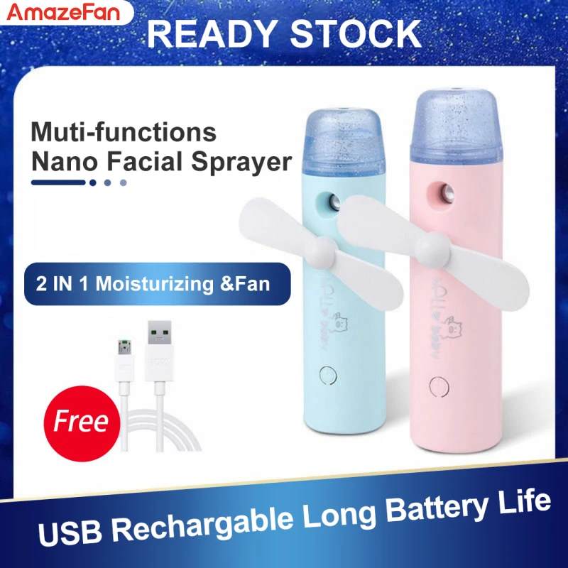 

2 In 1 Portable Water Spray Mist Fan USB Rechargeable Handheld Mini Fan Cooling Air Conditioner Humidifier for Outdoor