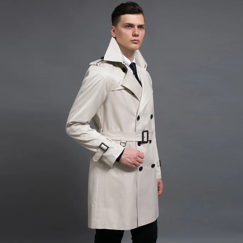 

New Long Style Mens Coat Spring And Autumn Double Breasted Solid Color Mens Jackets And Coats Plus Size 6xl Man Trench No.718