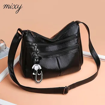 

Women Pu Leather Shoulder Messenger Bag 2020 New Large Capacity Handbags Simple Female Soft Bag Fashion Black Crossbody Bags