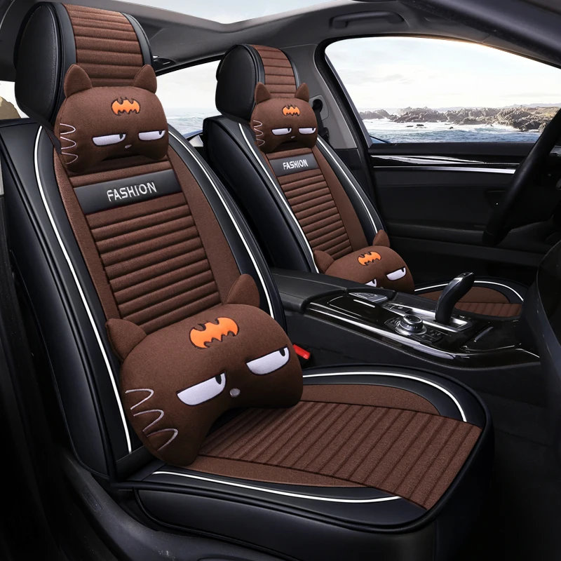 Full Coverage PU Leather car seat cover flax fiber auto seats covers for Kia morning picanto rio cerato soul seed optima stinger