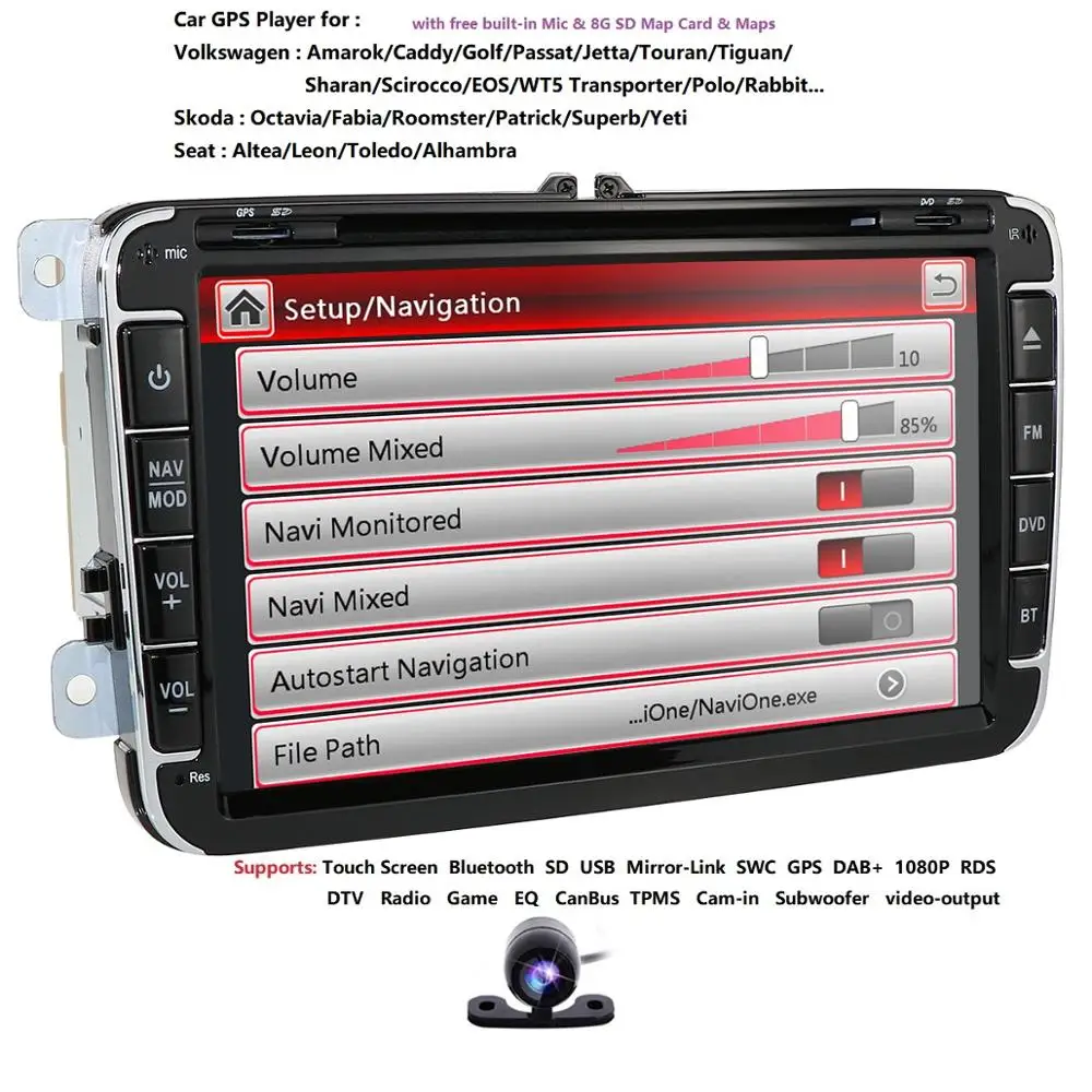 Cheap 2din 8inch car dvd GPS for VW Polo Jetta Tiguan passat b6 cc fabia mirror link USB Radio BT in dash SWC GAME MAP Car Camera DAB+ 5
