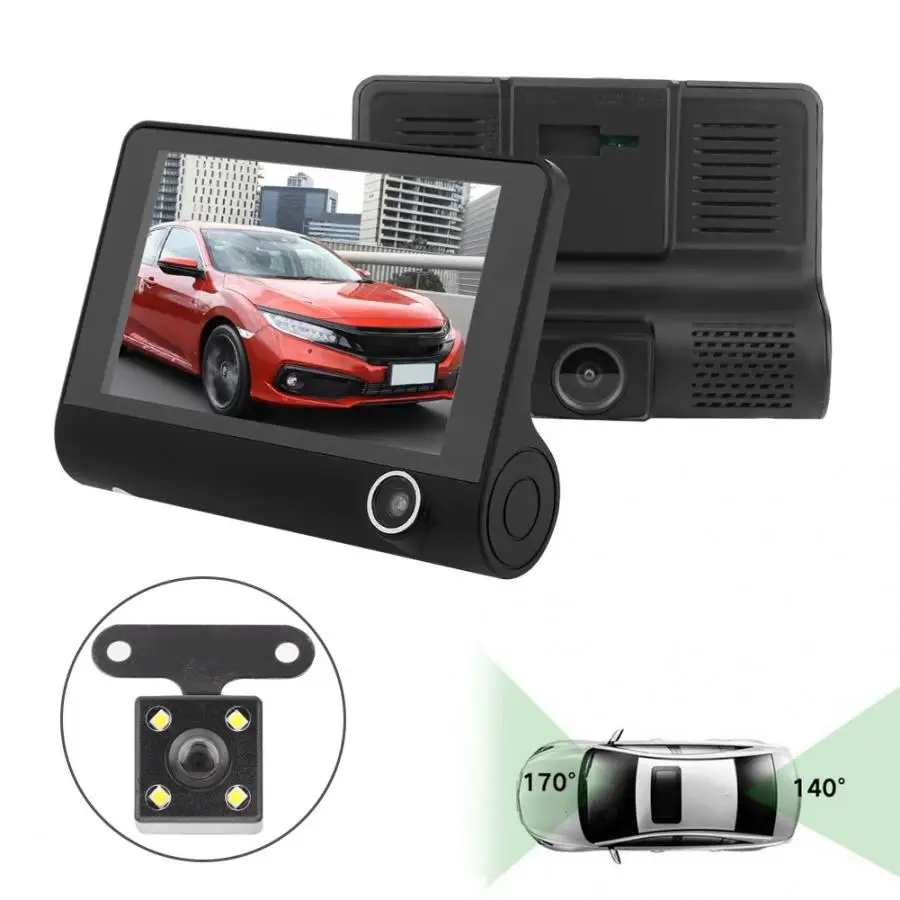 Видеорегистратор dash cam 4 дюйма Автомобильный IR dash cam 3-Way HD 1080P для вождения DVR 3-объектив камера s видеорегистратор для автомобиля рекордер