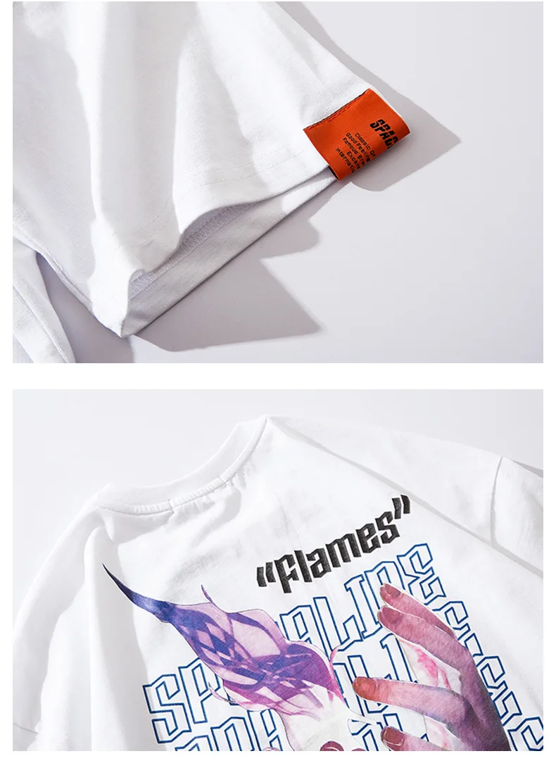 Футболка Harajuku coton manches courtes hauts скейтборд Hommes хип-хоп Футболка уличная одежда allumette feu flamme