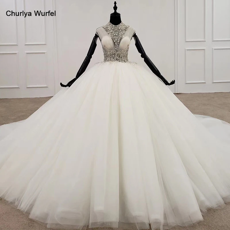 

HTL1285 2020 crystal wedding dress women sleeveless beading high neck luxury white wedding dress bride gown new