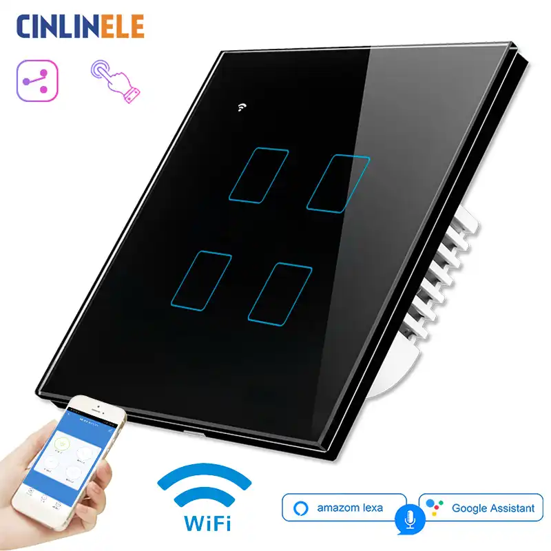 Wifi Tactil Luz Interruptor De Pared De Vidrio Negro Panel Led