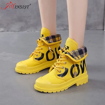 

Women Ankle Boots High Top Lace-up Canvas Shoes White Black Yellow Female Martin Boots Breathable New Arrival Fashion Shoes
