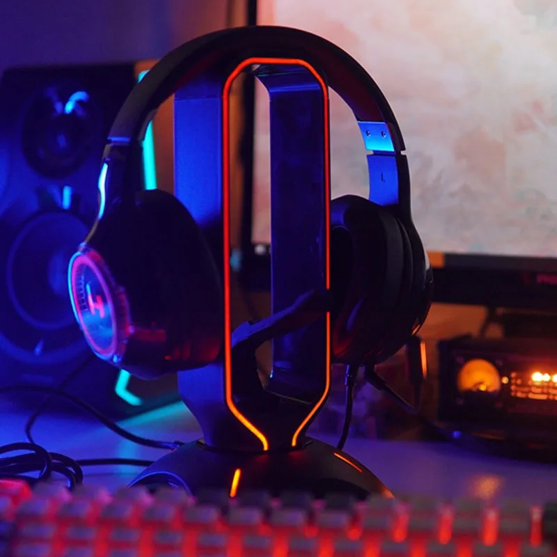 Fones de Ouvido Rgb Suporte de Fone de Ouvido Sobre-orelha Titular Prateleira de Exibição de Mesa com Portas Usb para Gamers Jogos Acessórios para Computador Mesa - Image 5