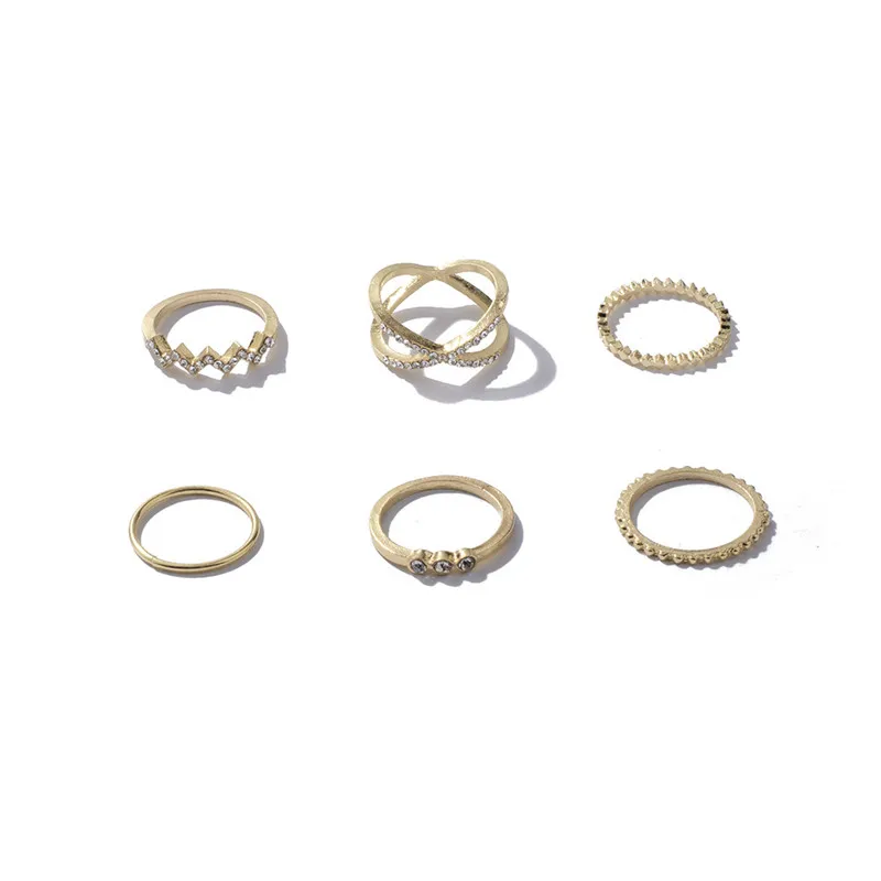 WUKALO, модное Золотое кольцо в стиле панк, витое кольцо, набор, кристалл, Ретро стиль, крестик, кольцо на кастет, кольца для женщин