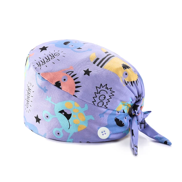 Hot Adjustable scrubs women Unisex Printing Cotton Scrub Hat Beauty Salon Working Caps Nurse Hat Elastic Nurse Accessories TZ-F136