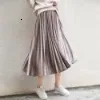 Золотой Женская бархатная юбка с эластичной резинкой на талии, модные синие длинные плиссированные юбки на осень и зиму - Цвет: Золотой