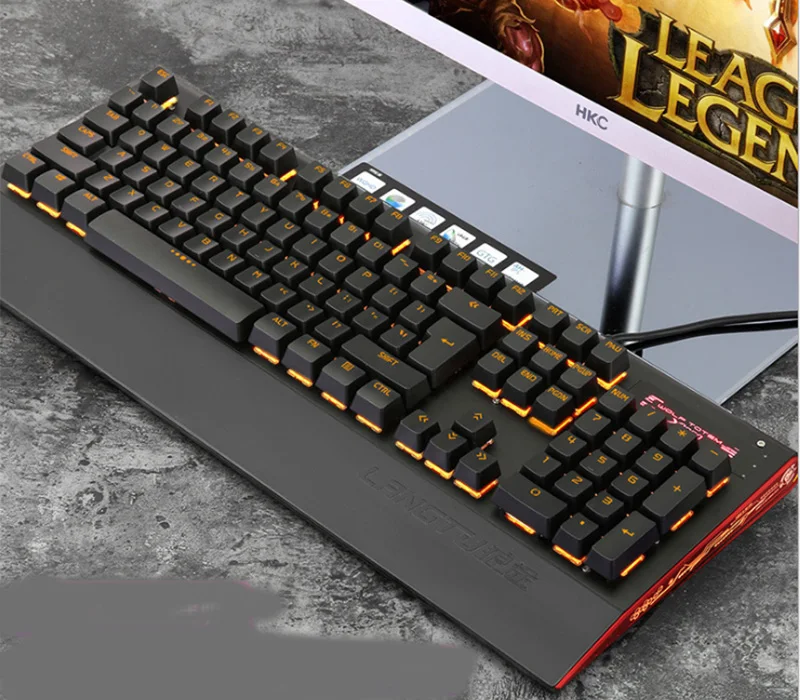Black-Orange Light Профессиональная Механическая игровая светодиодная подсветка клавиатуры Клавиатура с 104 клавишами металлическая панель Эргономичная подставка для запястья для ПК и Mac - Цвет: Black-Orange Light