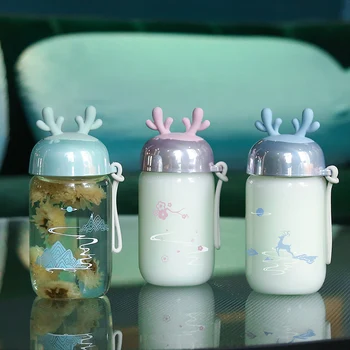 

Transparent Glass Water Bottle Silicone Sleeve Fitness Flat Insulated Water Bottle Reusable Children Borraccia Drinkware OO50GL
