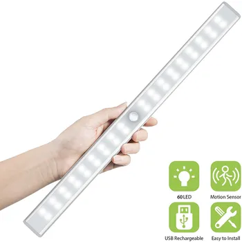 

24/40/60LEDs USB Rechargeable LED Under Cabinet Light PIR Motion Sensor Cabinet Closet Night Light for Wardrobe Cupboard Kitchen