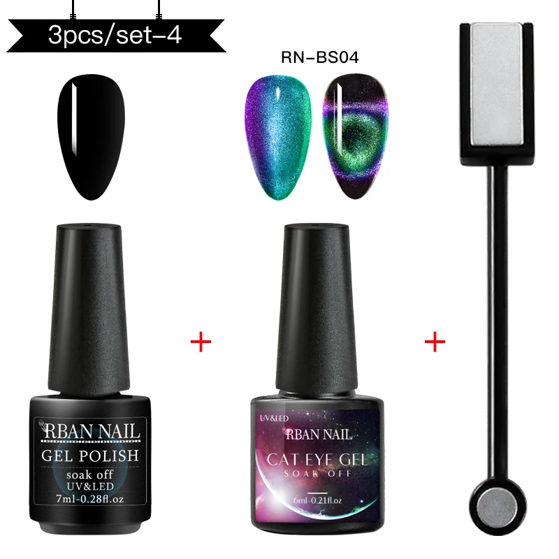 ZH09166 RBAN лак для ногтей 6 мл 9D Auroras Galaxy Cat Eye гель набор лак для ногтей блеск Хамелеон замачиваемый Магнитный УФ-гель для дизайна ногтей лак 6 цветов - Цвет: ZH09166