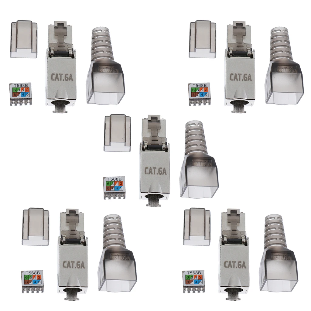 5x CAT6A RJ45 Network Connector Modular Plugs Shielded Connectors Ethernet