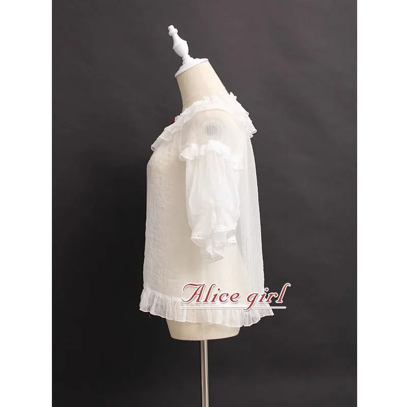 Женская прозрачная летняя блузка с коротким рукавом и оборками от Alice Girl ~ перед