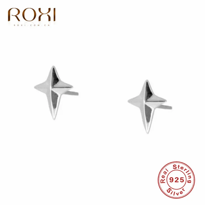 Платиновое покрытие ROXI 925 пробы серебряные милые мини крошечная звезда серьги-гвоздики для женщин модные ювелирные изделия простые Индивидуальные Панк серьги вечерние - Окраска металла: Платиновое покрытие