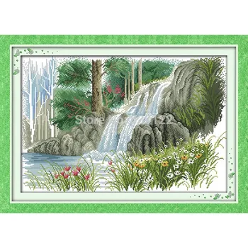 

Spring waterfall!DMC DIY Counted Cross Stitch Sets Kits 9CT 14CT Kit Set For Needlework Embroidery Cross-Stitch knitting needles