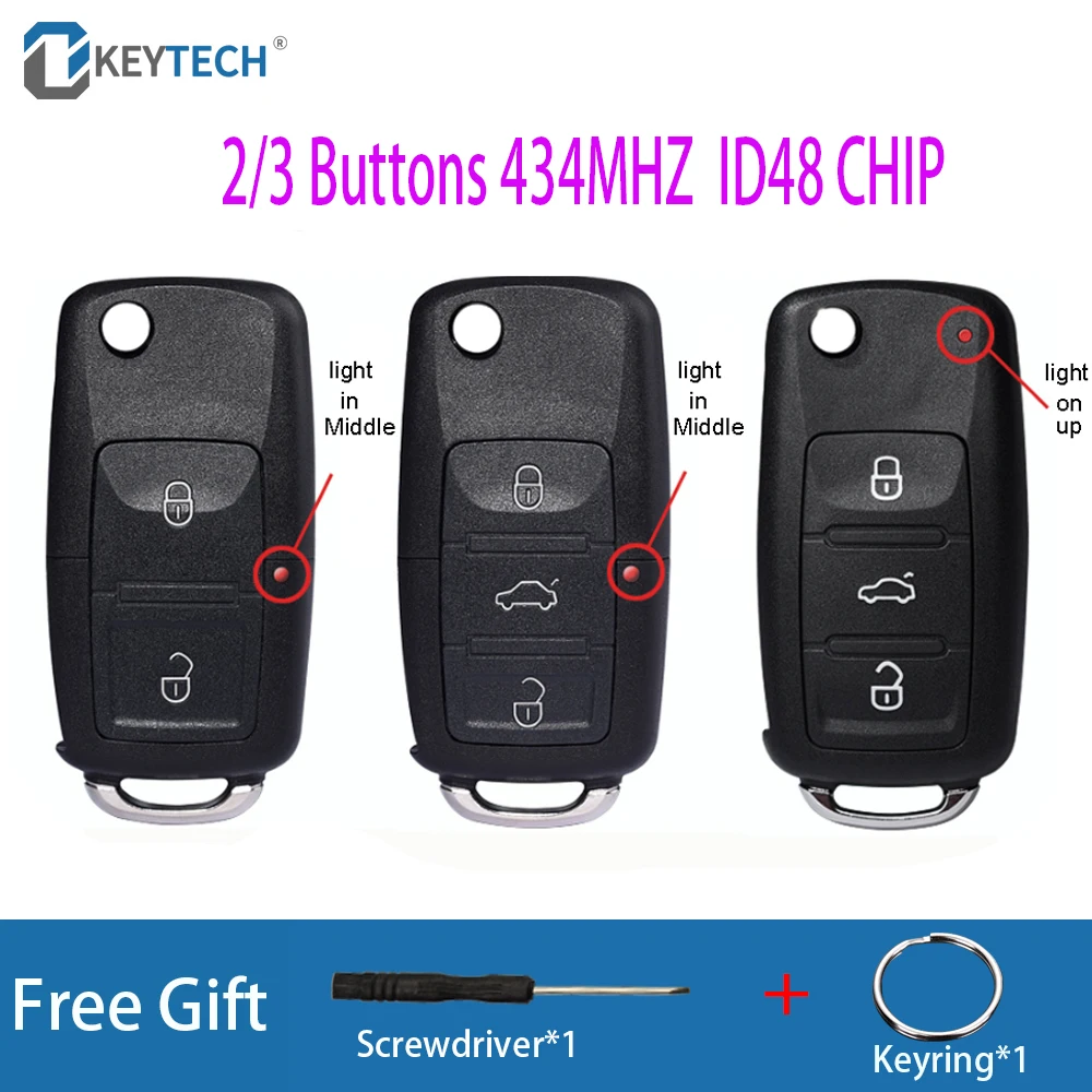 Okeytech 2/3 Buttons 434mhz Id48 Chip For Vwv W Volkswagen Caddy Jetta
