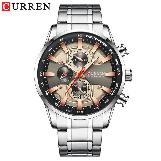 silver rose CURREN часы мужские наручные часы с ремешком из нержавеющей стали модные кварцевые часы с хронографом светящиеся указатели уникальные спортивные часы - Цвет: silver rose