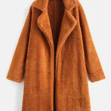 ZAFUL, открытая передняя простая шуба из искусственного меха, женская меховая верхняя одежда с широкой талией, однотонные Длинные куртки с отворотом, толстая зимняя шуба, туника