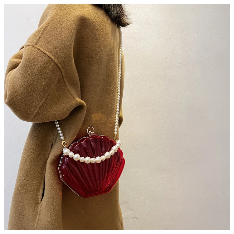 Transparent Acrylic Shell bag 2022 Fashion High quality PVC Women's Designer Handbag Pearl strap Shoulder Messenger Clutch Bag
