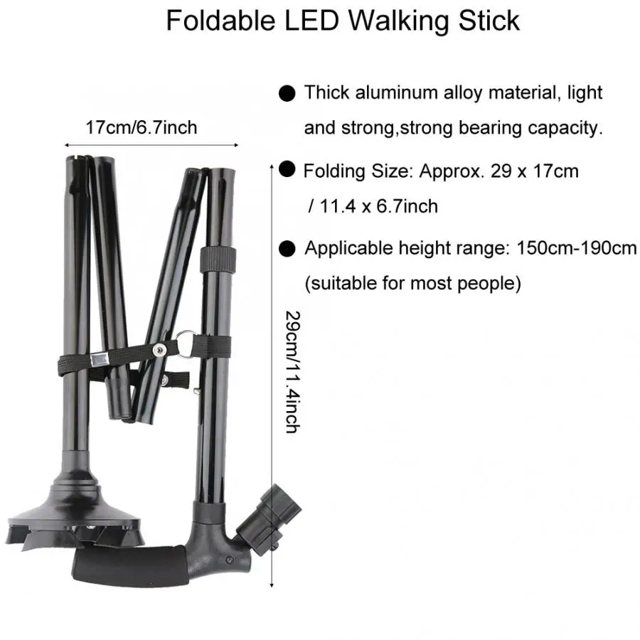Складной светодиодный трость, регулируемая по высоте, волшебная трость для пожилых людей