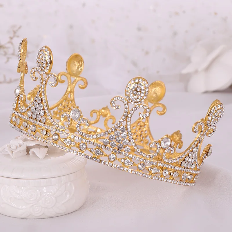 

Golden Full Circle Crystal Crown Headdress Princess Birthday Crown Headbands for Girls Kids Headbands Tiara