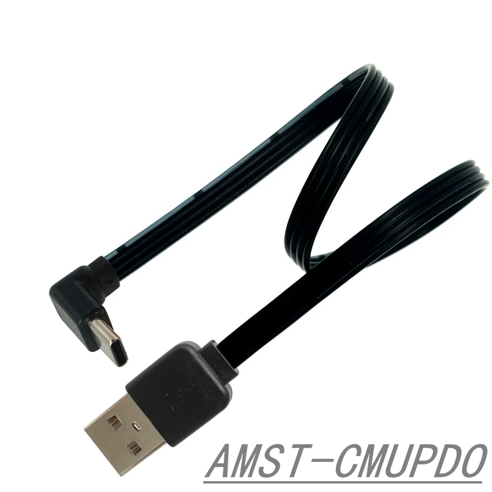 Versatile Angled USB-C to USB 2.0 Data Cable - Flat Design, Multiple Lengths Available