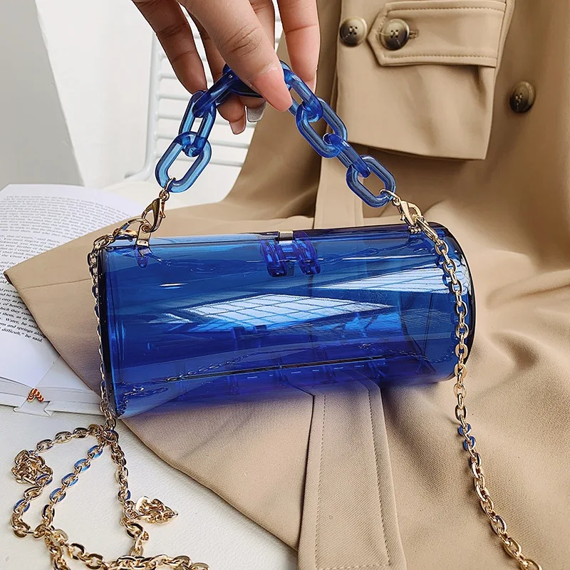 

Fashion Transparent Round Women Shoulder Bags Design Acrylic Chain Handbags Luxury Clear Pvc Crossbody Bag Lady Jelly Purse 2021