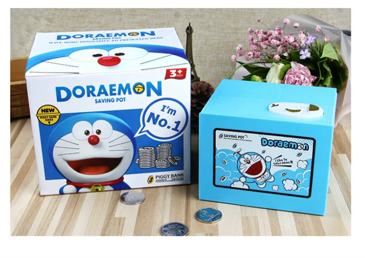Doraemon копилка для денег Электрический автоматически украсть монету с музыкой День рождения Рождественский подарок для детских столов украшения