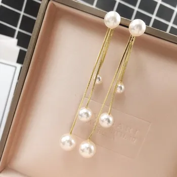 

2020 new Korean fashion sweet earrings long tassel pearl earrings earrings exquisite Exaggerated elegant Trend Women's Earrings