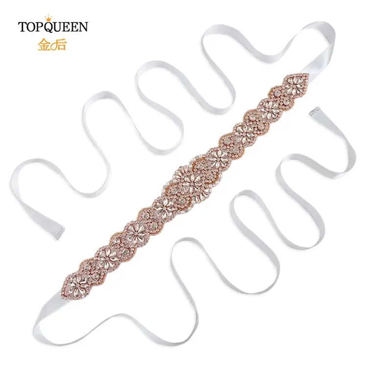 TOPQUEEN, S161B-RG, розовое золото, свадебный пояс, стразы, бисер, пояс, стразы, пояс для свадебного платья, свадебный пояс - Цвет: White