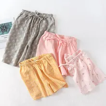 Парные шорты, пижама из тонкой ткани, лето хлопок, двойная марля, принт, домашние штаны для сна, женские и мужские штаны для сна